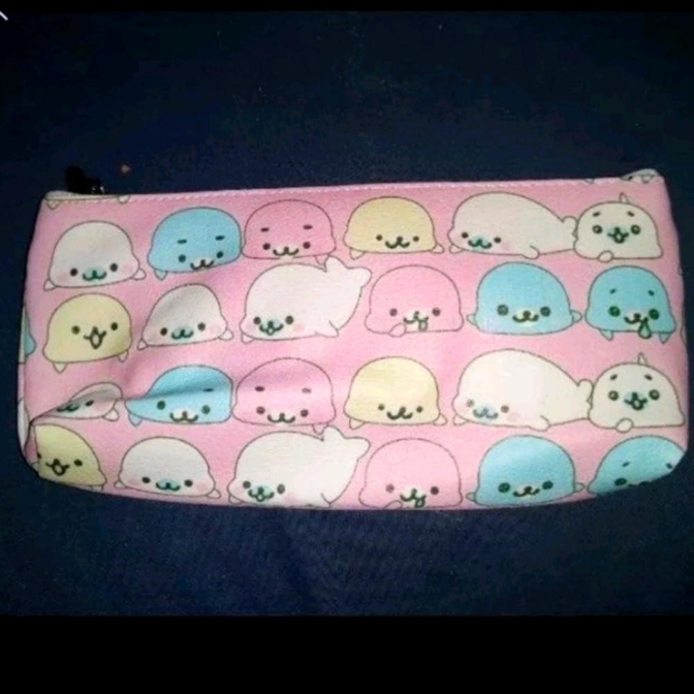 Pink Kawaii Mamegoma Zip Makeup Bag Pencil Pouch